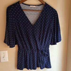 Navy Polka Dot Wrap Top